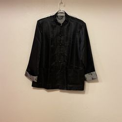 Black And Silver Reversible Dragon Silk Formal Top