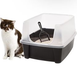 NEW IRIS USA IRIS USA Open Top Cat Litter Tray with Scoop and Scatter Shield