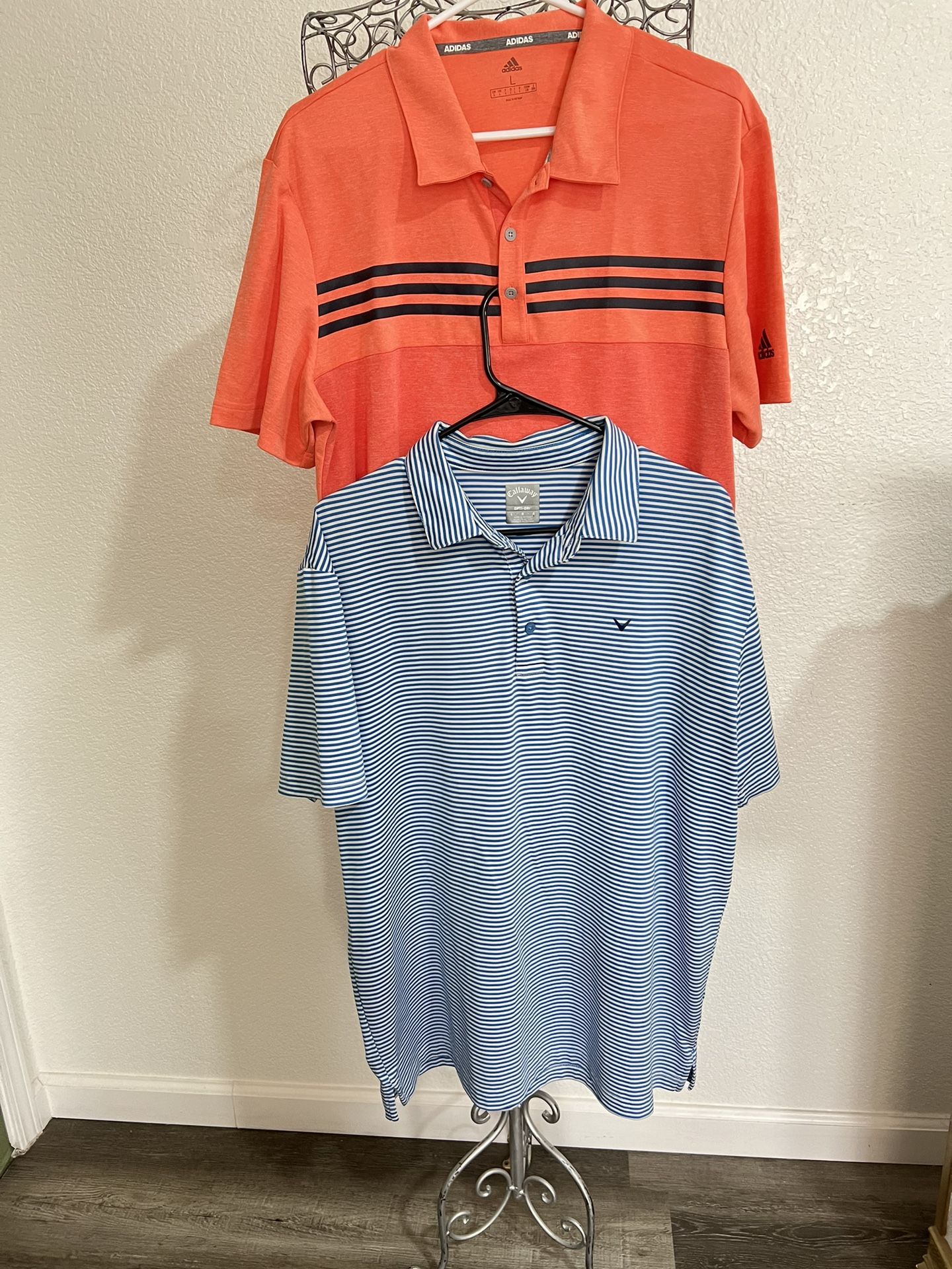 Adidas Large L Orange Color Shortsleeve Polo Outdoors -Callaway Blue & White Polo Size XL Short Sleeve