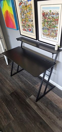 Black Desk With Outlets USB And Red Light Modern Contemporary Office Furniture