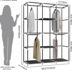 Portable Closet Wardrobe, Bedroom Clothes Closet Storage Organizer-4 Storage Shelves, 4 Hanging Rods