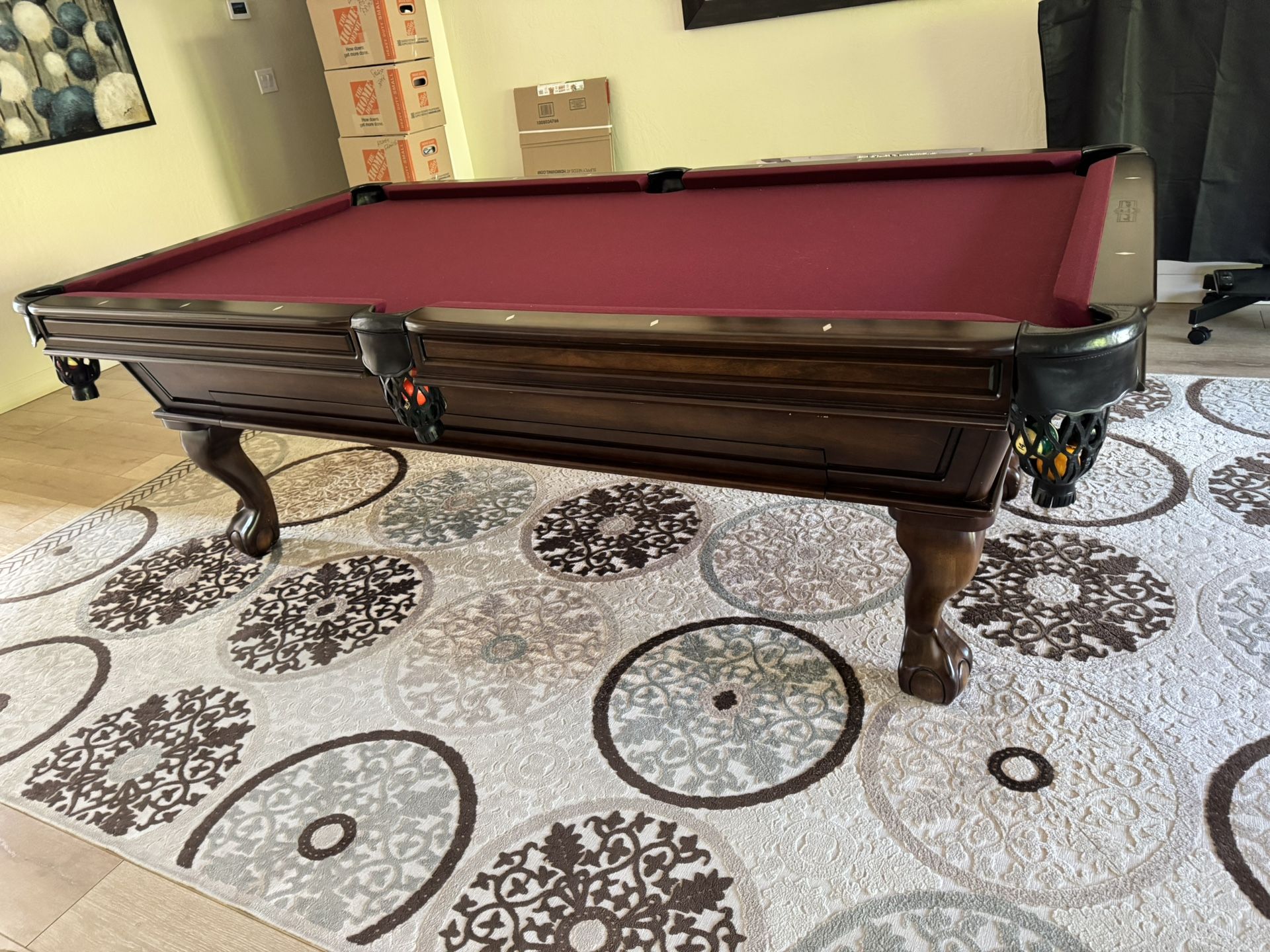 Now Just $625! 8’ Billiards Table- Beach/Gus Adams W/Drawer- Wine Felt - Excellent Condition! $695 4 Cue Sticks , Full Racks Balls, Chalk Brush, Rack
