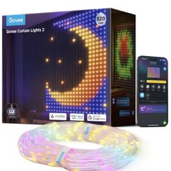 Govee Curtain Lights 2, 520 LEDs, Smart LED Curtain Light with DIY GIF AIGC, Non-Splicable, RGBIC Color Changing Holiday Lights  New Open Box 