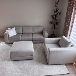 Crate and Barrel Couch, Chair, and Ottoman