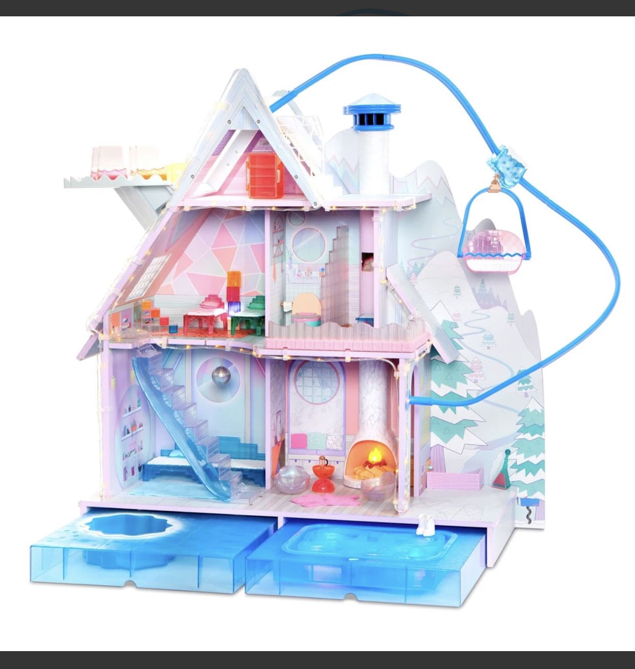 New in box LOL Surprise winter disco chalet wooden doll house with 95+ surprises (retail $250)