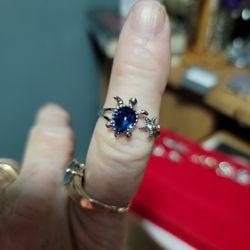 Size 9 Sterling Silver Sapphire Turtle Ring