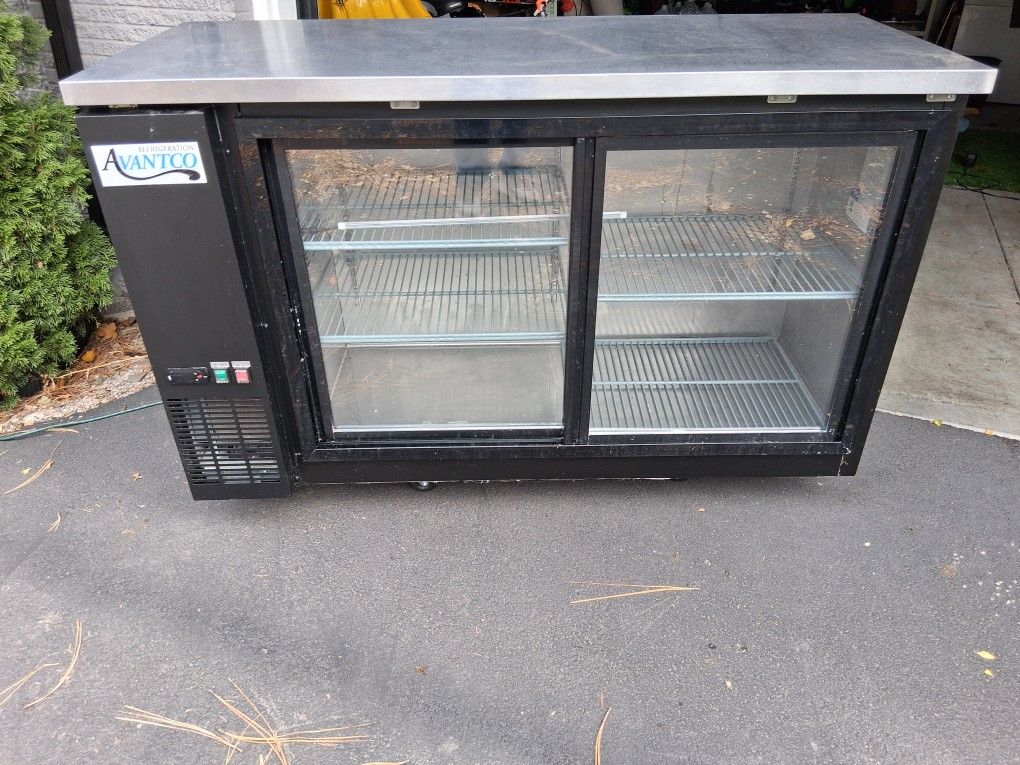 Counter Height. Sliding Glass Door Back Bar Refrigerator with LED Lighting.