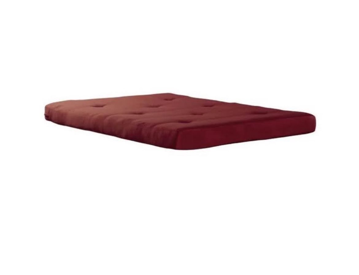 6 Inch Futon Mattress with Tufted Cover and Recycled Polyester Fill, Full, Ruby Red