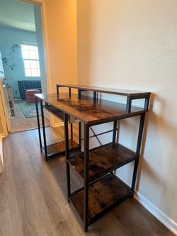 Rustic Industrial Computer Desk with Storage Shelves – Excellent Condition