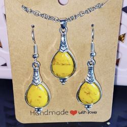 Yellow Stoned Earring Neckace Set