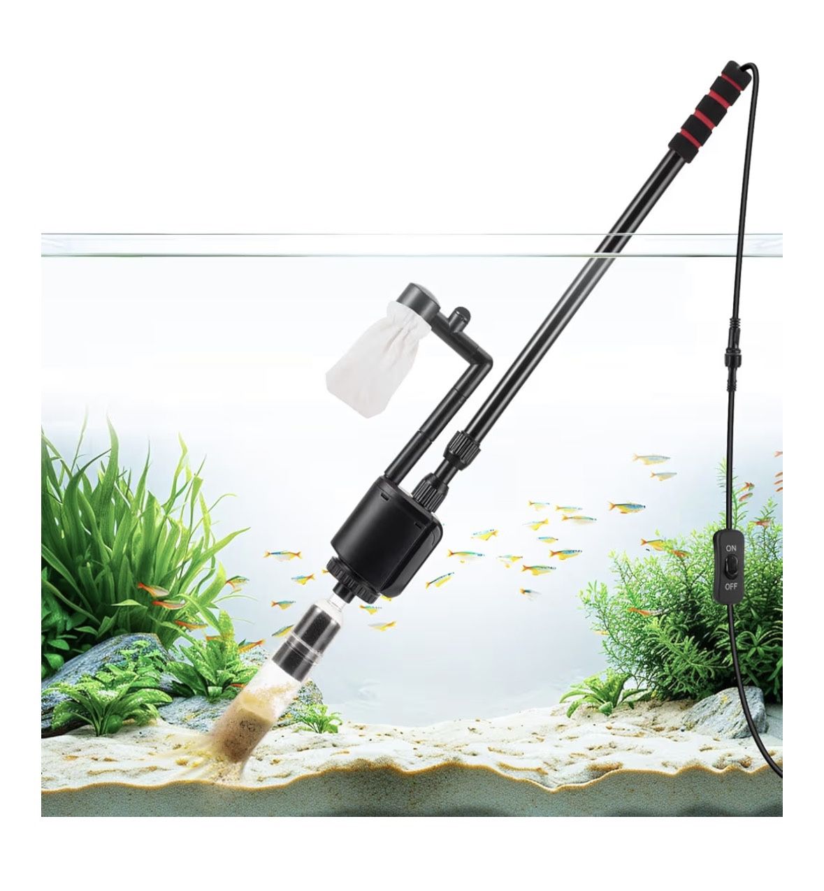 Aquarium Gravel Cleaner Kit, 6 in 1 Electric Fish Tank Vacuum Cleaning Tools Water Changer, Multifunction Wash Sand Filter Water Circulation 20W 320GP