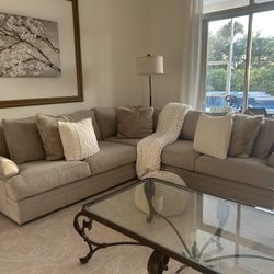 New Cindy Crawford 3 piece Sectional Couch (less than 1 year old) with Decorative Pillows.