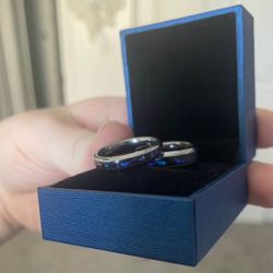 Orion Nebula Ring Set, His and Her Tungsten Wedding Band, 6mm & 4mm Silver Ring, Outer Space Couples