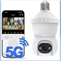  New-Light Bulb Security Camera, 5G/2.4GHz WiFi Lightbulb Cameras Outdoor for Home Security,2-IN-1 Bulb Security Camera with LED Light E27 Compatible,