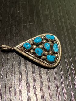 IC Sterling Silver Blue Turquoise Pear Shaped Pendant