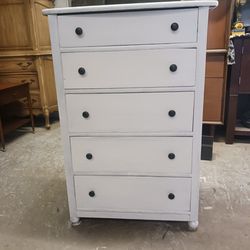 White Distressed Small 5 Drawer Tallboy Dresser