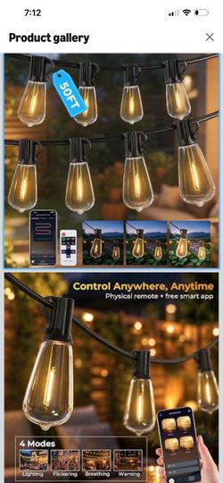 200 Ft  Outdoor String Lights Waterproof, Patio Lights with Remote APP Control GvvooHome Edison String Lights for Porch, Deck, Bistro, Low Voltage Han