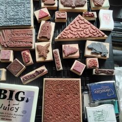 Assorted Rubber Stamps & Ink Pads