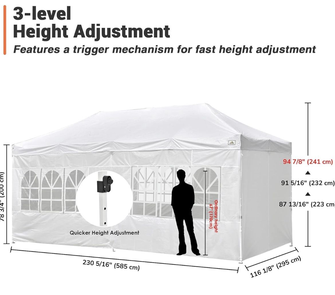 🤍10x20' Heavy Duty Enclosed Pop Up Canopy Folding with 4 Sidewalls for Outdoor Event Vendor Farmer Flea Market Tent 🤍🤍🤍