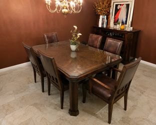 7-Piece Solid Wood Dining Table Set w/ Glass Top