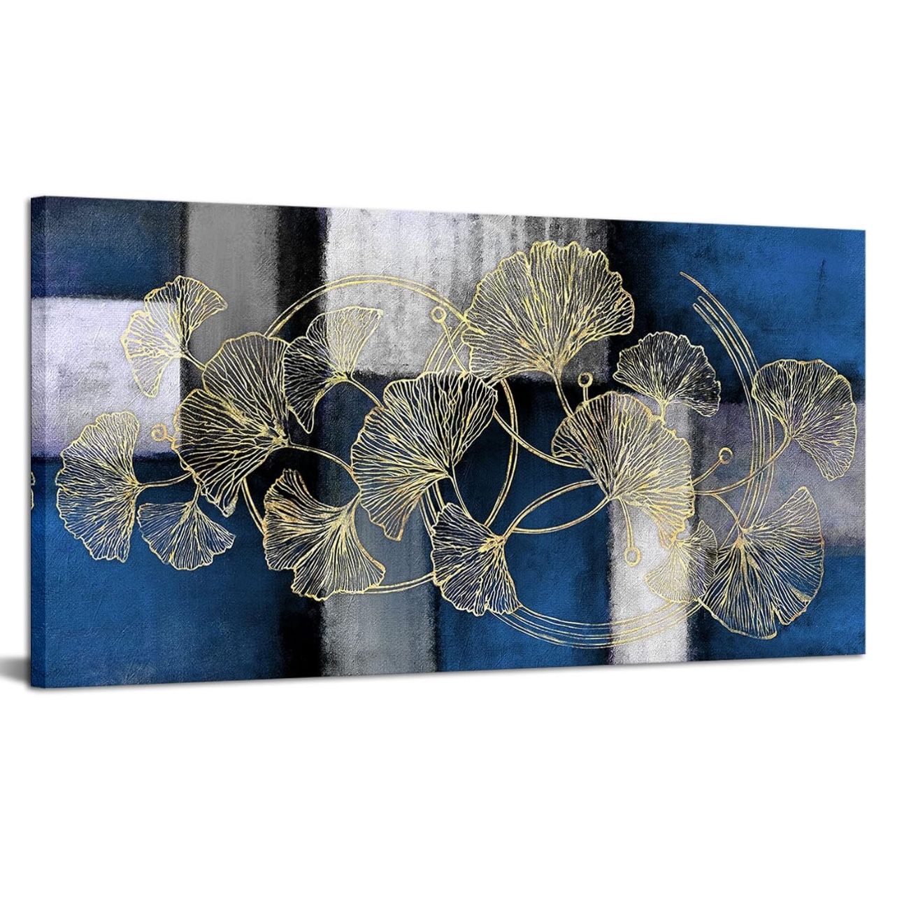 24x48 Abstract Canvas Wall Art Golden Ginkgo Leaf Painting Artwork Modern Leaves Picture