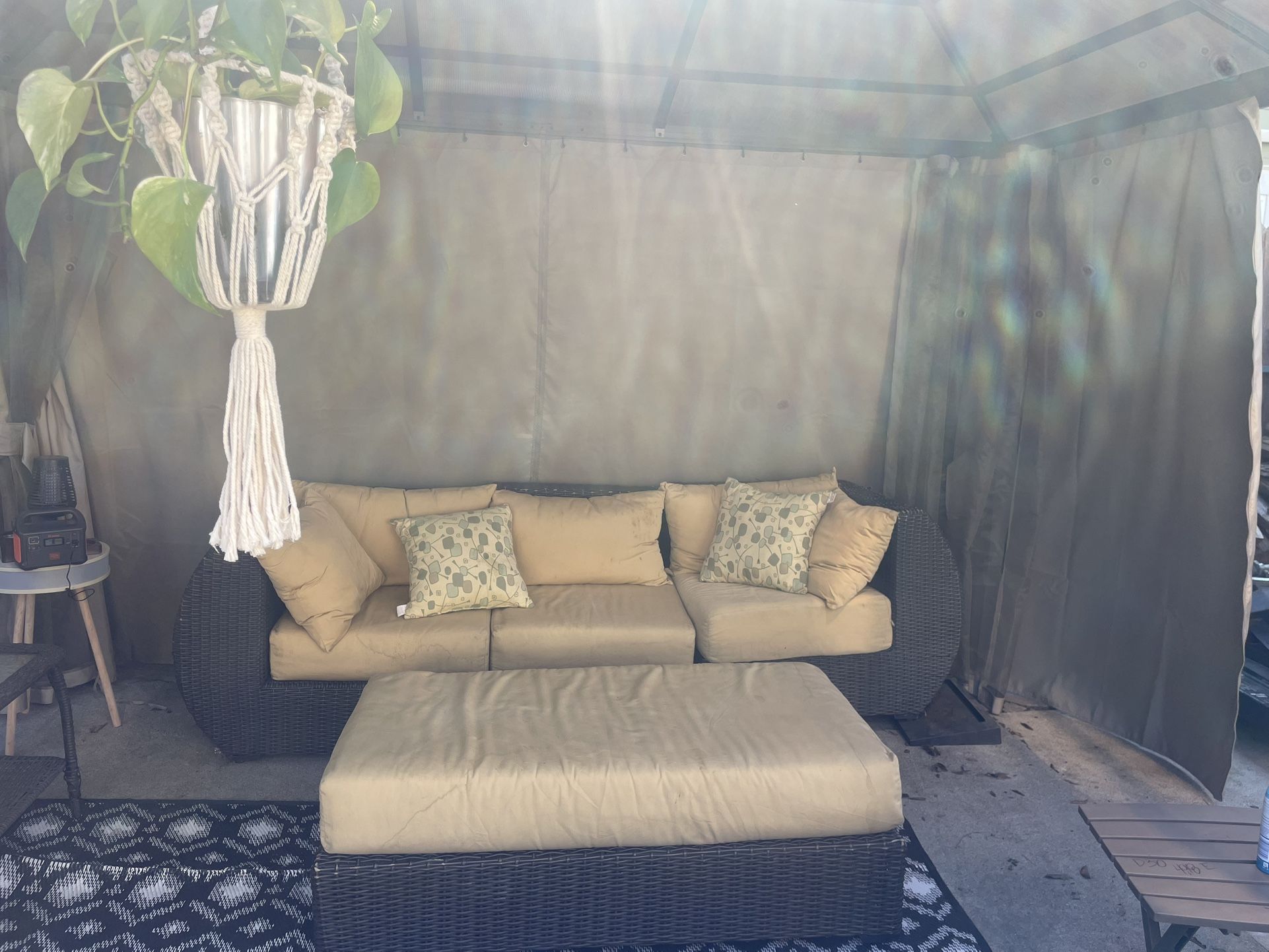 2 Outside Rattan Couches With Cushions And Set Ottoman