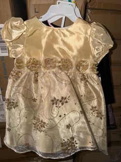Girls Gold Satin Formal Dress