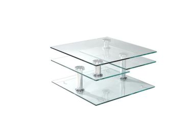 3-Tier  turning Glass Coffee Table with Chrome Legs