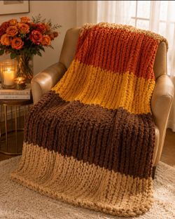 Chunky Knit Throw Blanket Color Block
