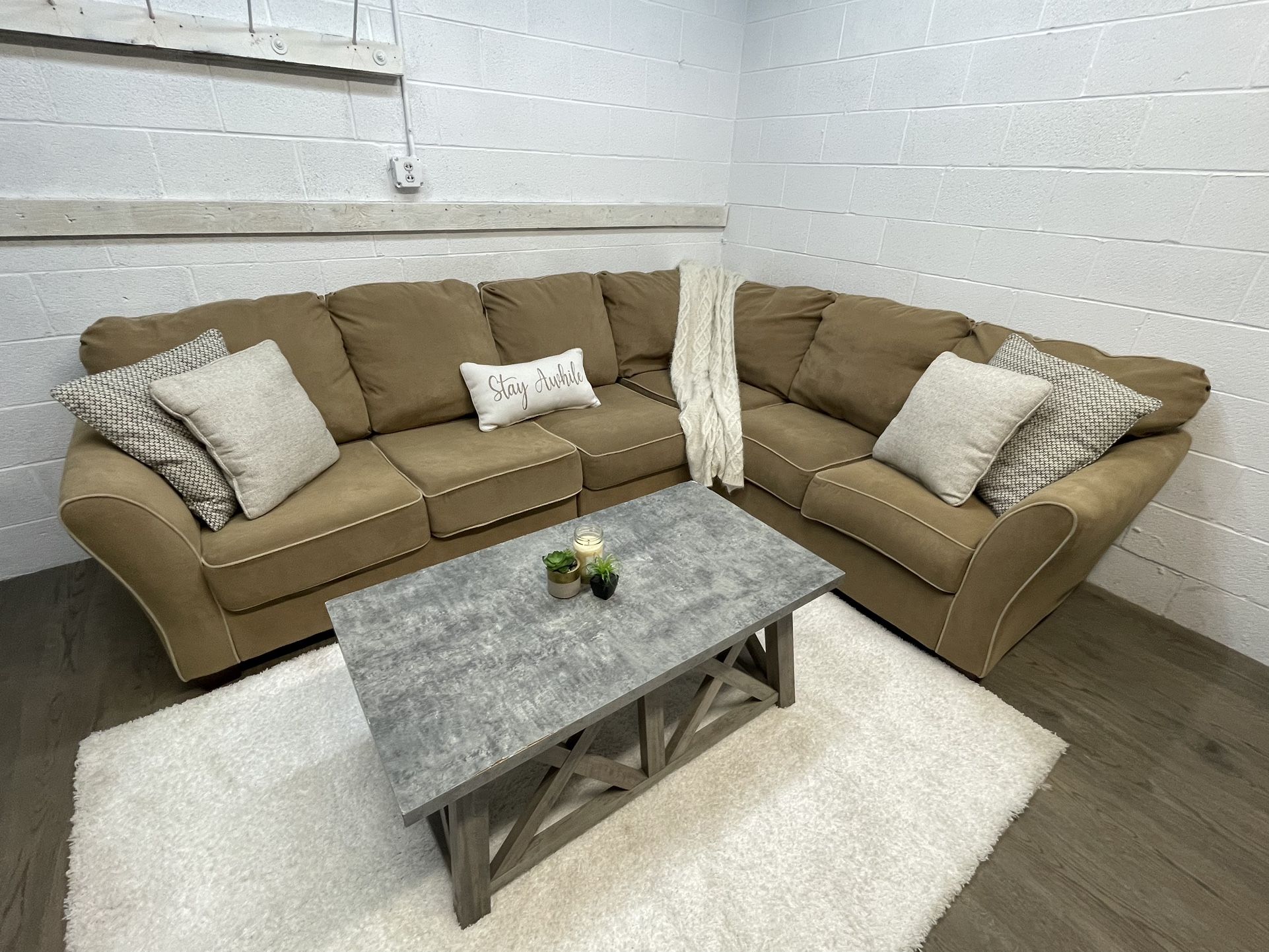 $550 OBO Beige Sectional for Sale. Delivery Available!