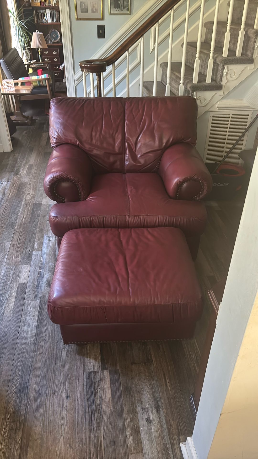 Oversized Leather Chair and Ottoman
