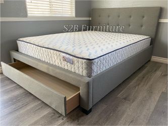 Queen Grey Euro Platform Bed With Orthopedic Mattress Included