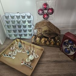 Vintage Old Christmas Decorations Glass Ornaments Nativity Set Advent Calendar 