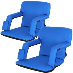 Set of Two Outdoor Portable Stadium Seats Tiltable Design, Blue