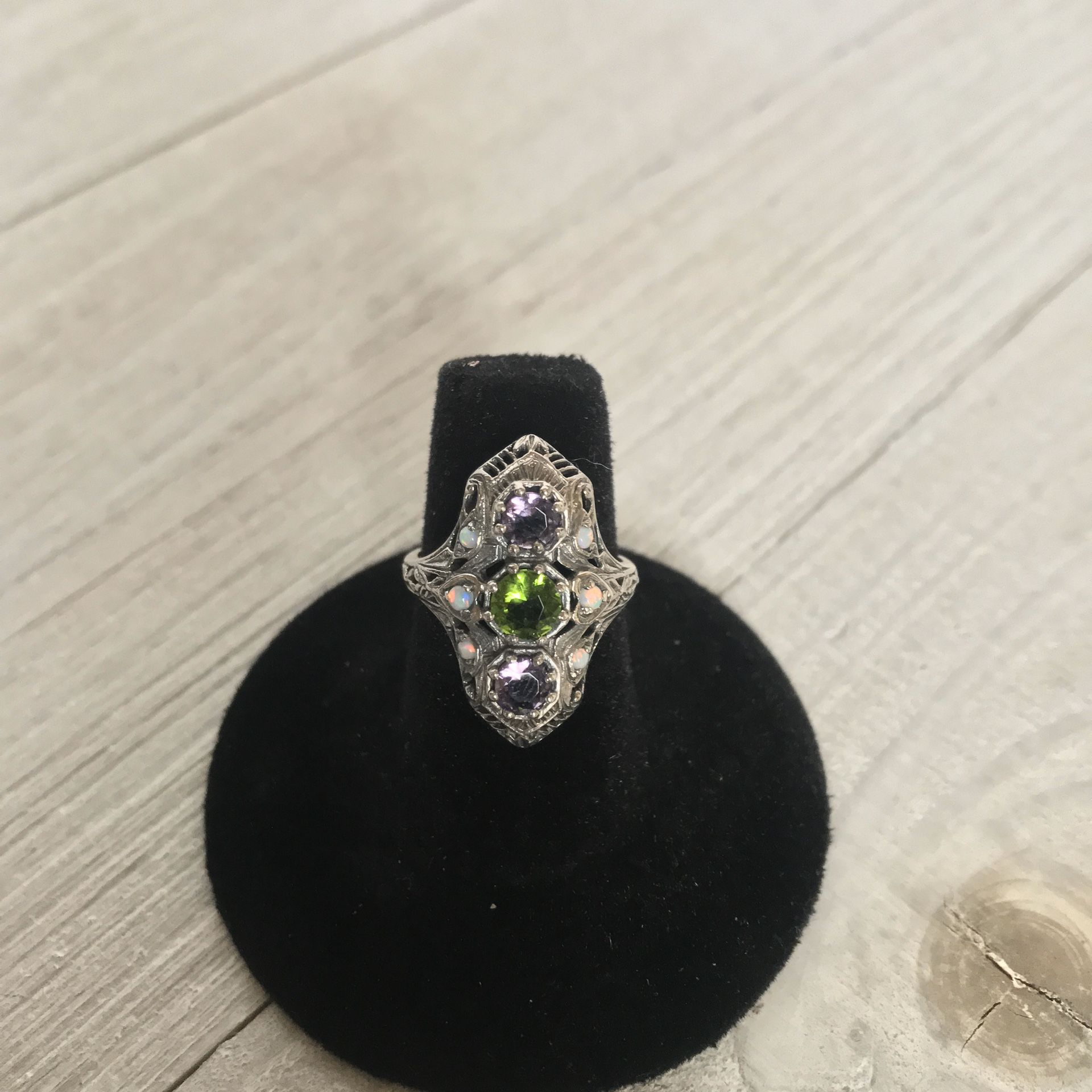 Peridot Amethyst & Opal Ring Size 7.5