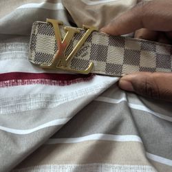 White Louis Vuitton Belt.