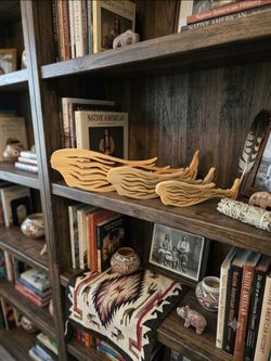 Three Wooden Silhouettes Native American Woman Heads Dual-image Art Whale