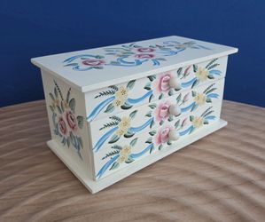 Wooden Hand Painted Floral Design Three Drawer Box for jewelry & trinket box 9"×4.75"