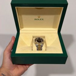 Rolex 36mm Two Tone DateJust On Jubilee Band With Black Roman Diamond Dial & Bezel