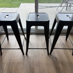 3 Grey Metal Bar stools 24inch