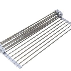 20.5 in. Over Sink Roll Up Dish Drying Rack in Grey