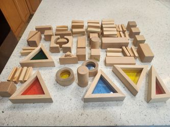 Montessori colored wood shapes for light table with sensory geometric wood blocks and patterns for learning