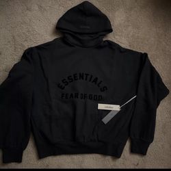 Essentials Hoodie Black Logo Jet Black 
