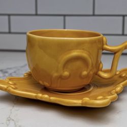 Antheor France Soup or Coffee Mug and Saucer Mustard Yellow