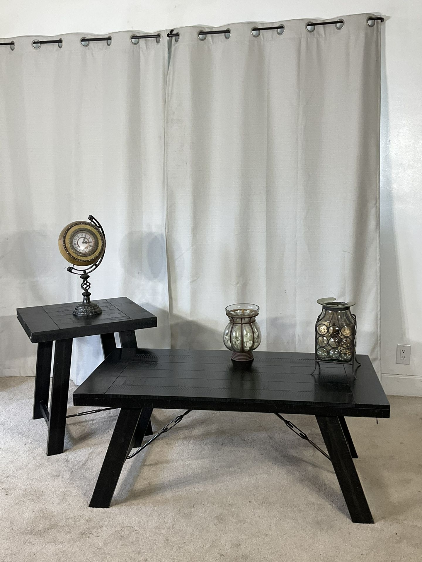 ASHLEY FURNITURE Black Farmhouse Coffee Table & End Table Set (2) 