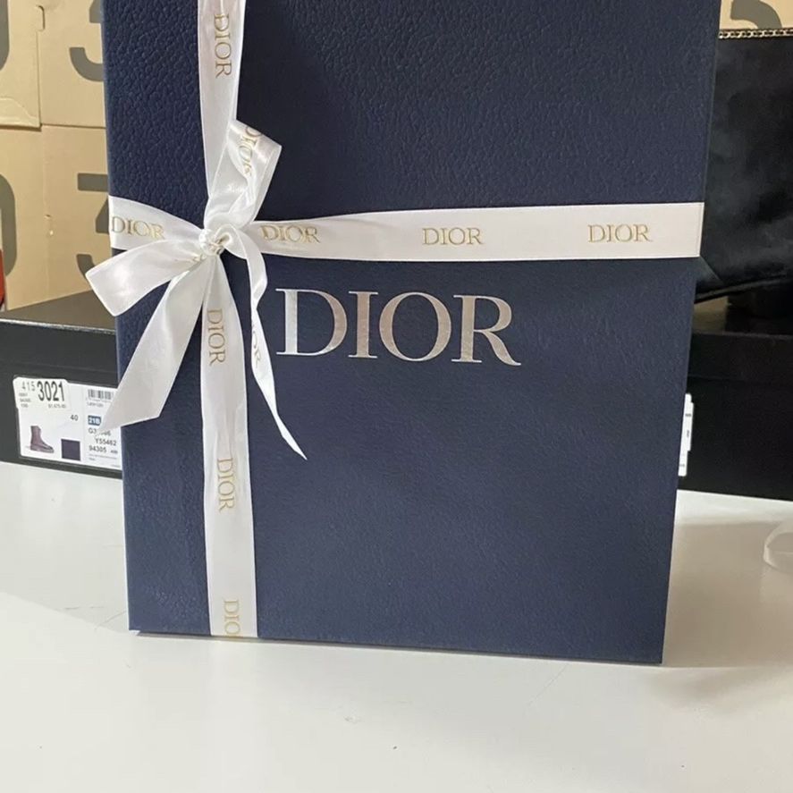 Authentic DIOR Blue Empty Shoe Box With Tissue Paper , Ribbon And