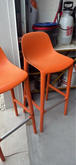 Orange Plastic Bar Stools – Set of 5