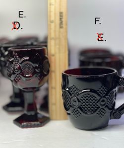This post is for (E) Set of (9) Small Wine Goblets. VINTAGE AVON CAPE COD RUBY RED GLASSWARE.Have the rest of glassware on other post here on my page.