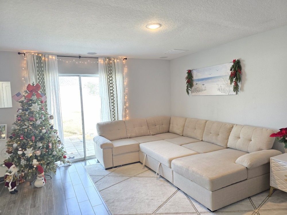 Sectional Sofa Bed w/ Storage🔥 Spacious Beige Couch Bed w/ Storage