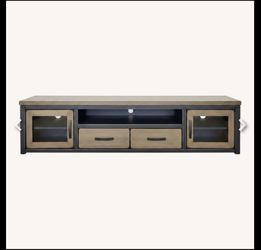 Industrial TV Stand with Glass Cabinet Doors